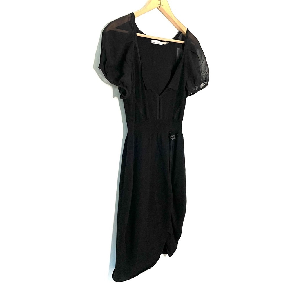 Karen Millen | Black Sweater Dress Short Silk Puff Sleeves Size 8 - Picture 2 of 9
